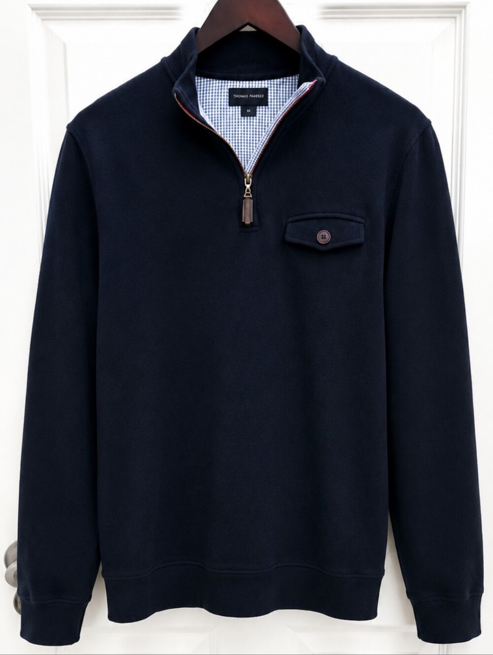 Thomas Parker New York Navy Men's Quarter Zip Cotton Pullover Sweater Sz  Med